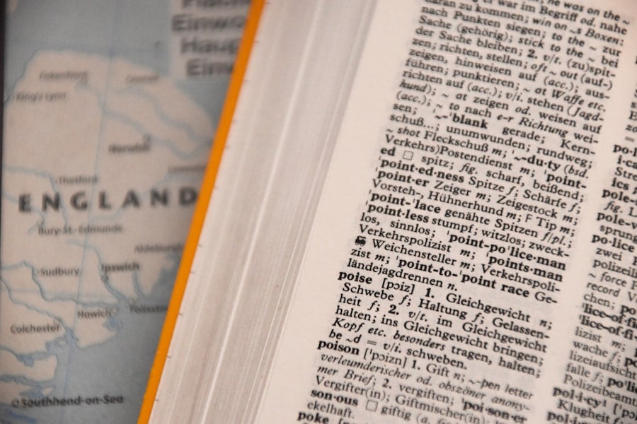 Close-up of an open dictionary page